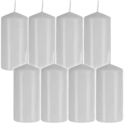 Unscented White Pillar Candles, 10 cm, Set of 8