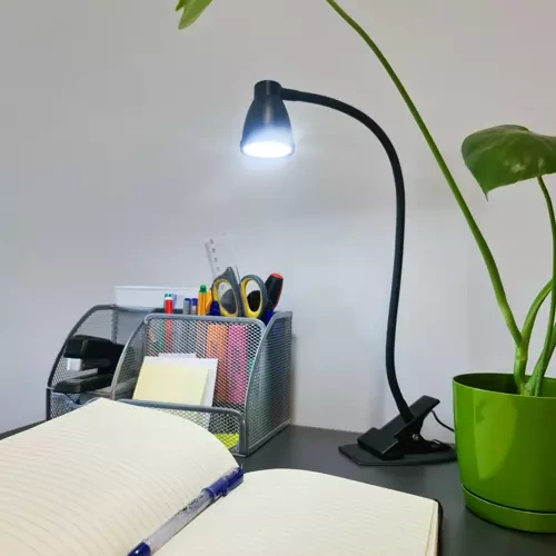 Izoxis 00019454 galda lampa ar klipsi un pamatni, melna