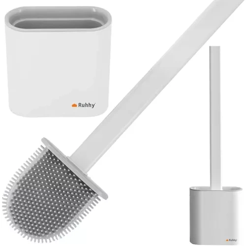 Silicone Toilet Brush and Holder Set Ruhhy 19362, White/Grey