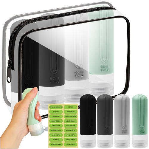 Trizand 25760 Travel Toiletry Bag with Bottles, Transparent/Black