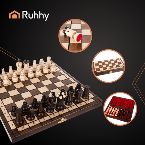 Деревянные шахматы Ruhhy 31x31 см, коричневый/кремовый