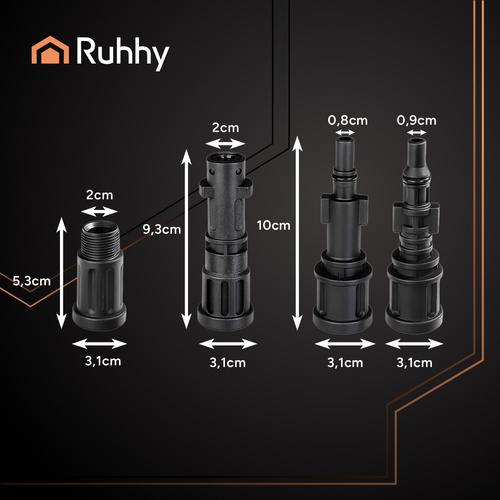 Шланг для прочистки труб с адаптерами Ruhhy 26133, 20 м, черный