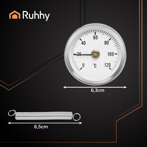 Ruhhy 26557 Clip-On Pipe Dial Thermometer, 0-120°C, Silver (0)