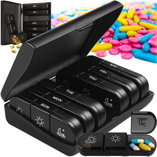 Ruhhy 7-Day Pill Organizer with 3 Compartments, Black