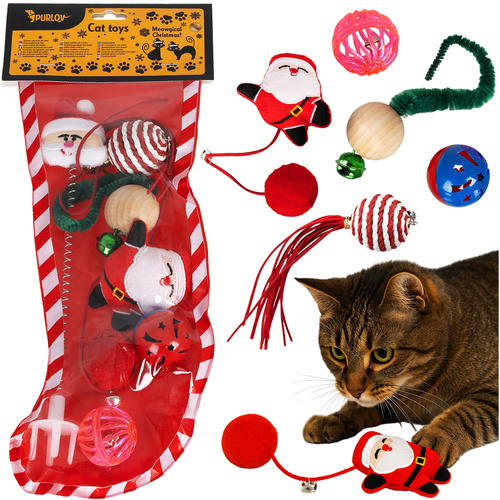 Purlov 26380 Cat Toy Set in Christmas Stocking, 6 pcs