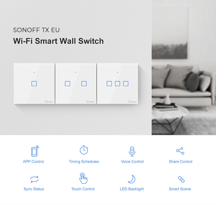 Smart Switch WiFi Sonoff T0 EU TX 2-Channel