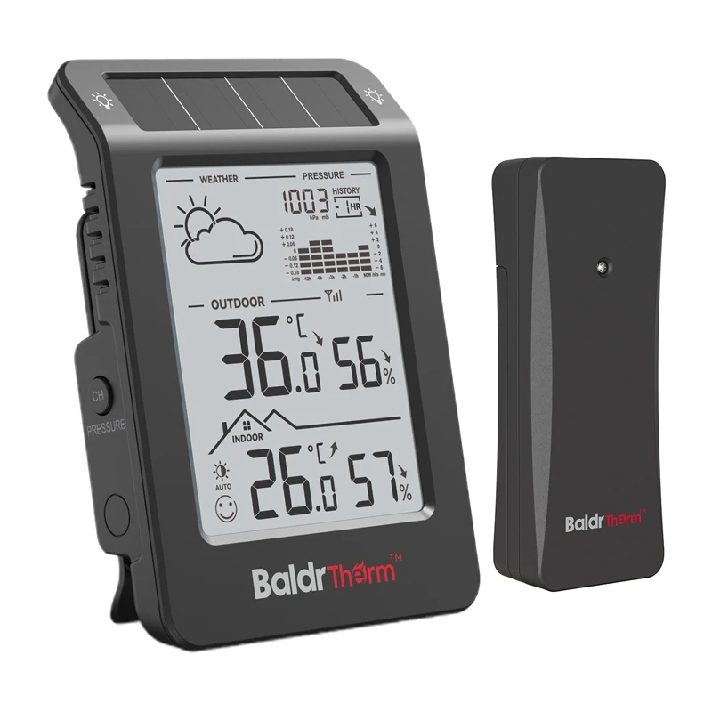 BALDRTHERM B0596WT2H2P-V1 Solar-Powered Weather Station, Black