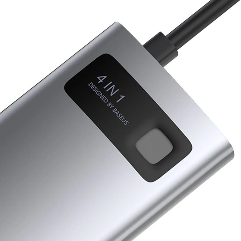 Baseus Metal Gleam 4in1 USB-C centrmezgls, HDMI, USB 3.0, PD 100W, pelēks