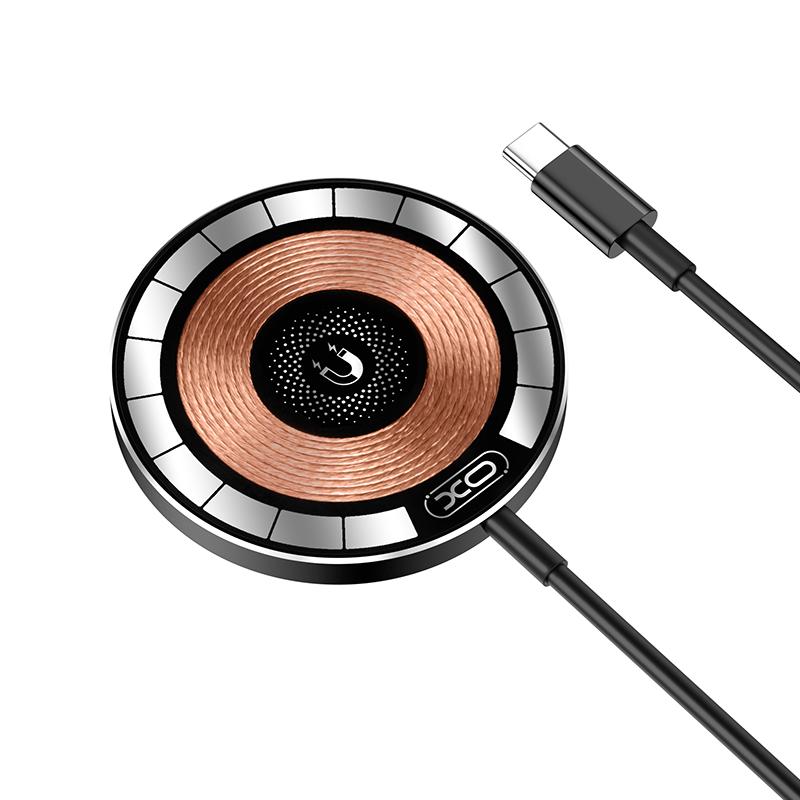 Mini magnētiskais bezvadu ātrās uzlādes lādētājs XO CX013 15W (melns) | Magnetic Wireless Quick Charger (black)