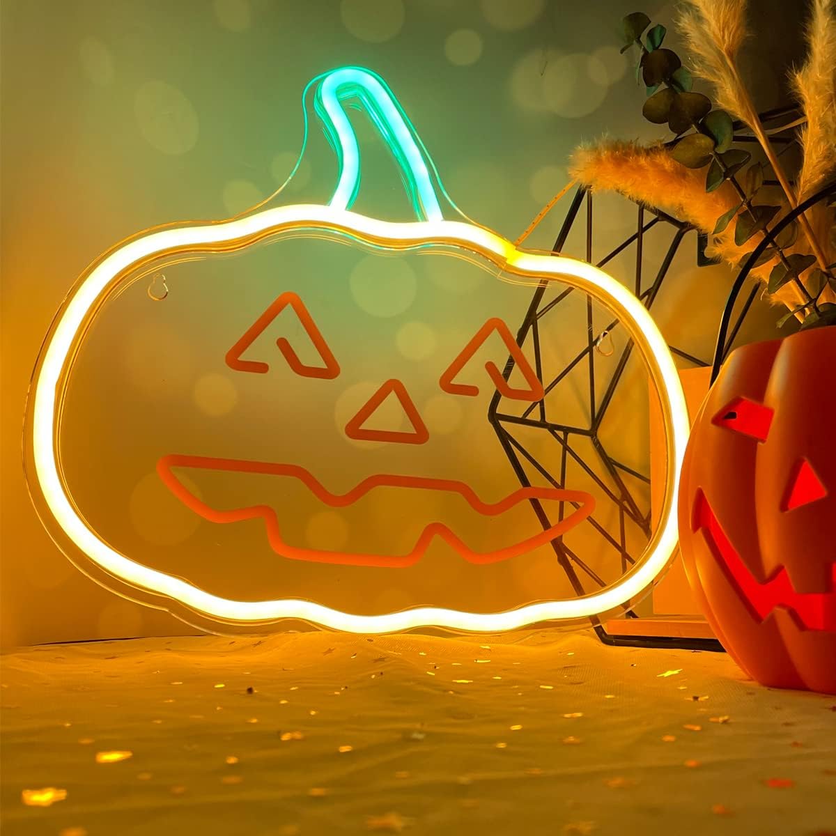 Neolia PLEXI LED Neons Ķirbis ar kātiņu, oranžs/zaļš