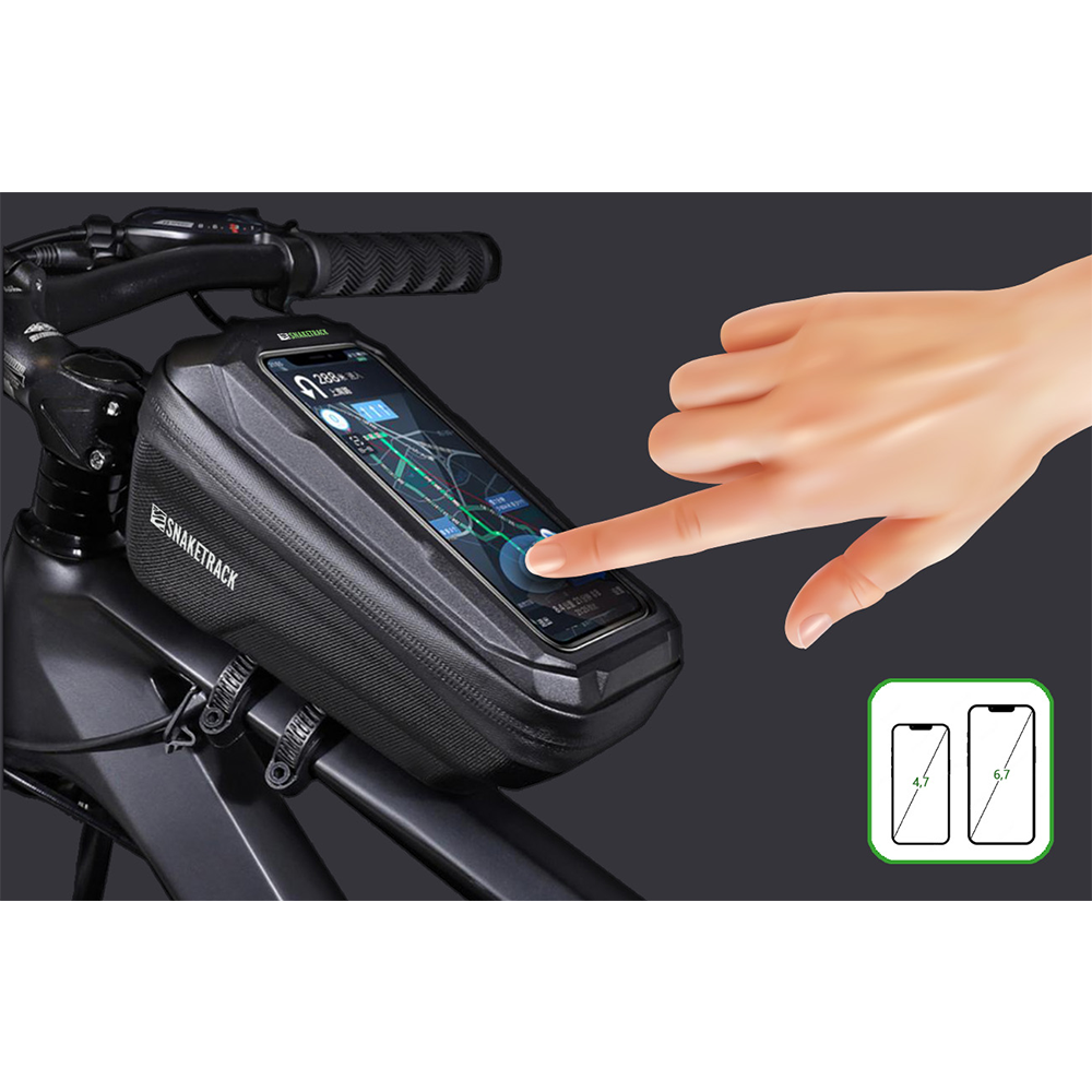 Snake Track ST02 Handlebar Bike Bag with Phone Holder Waterproof Frame Pouch, Black