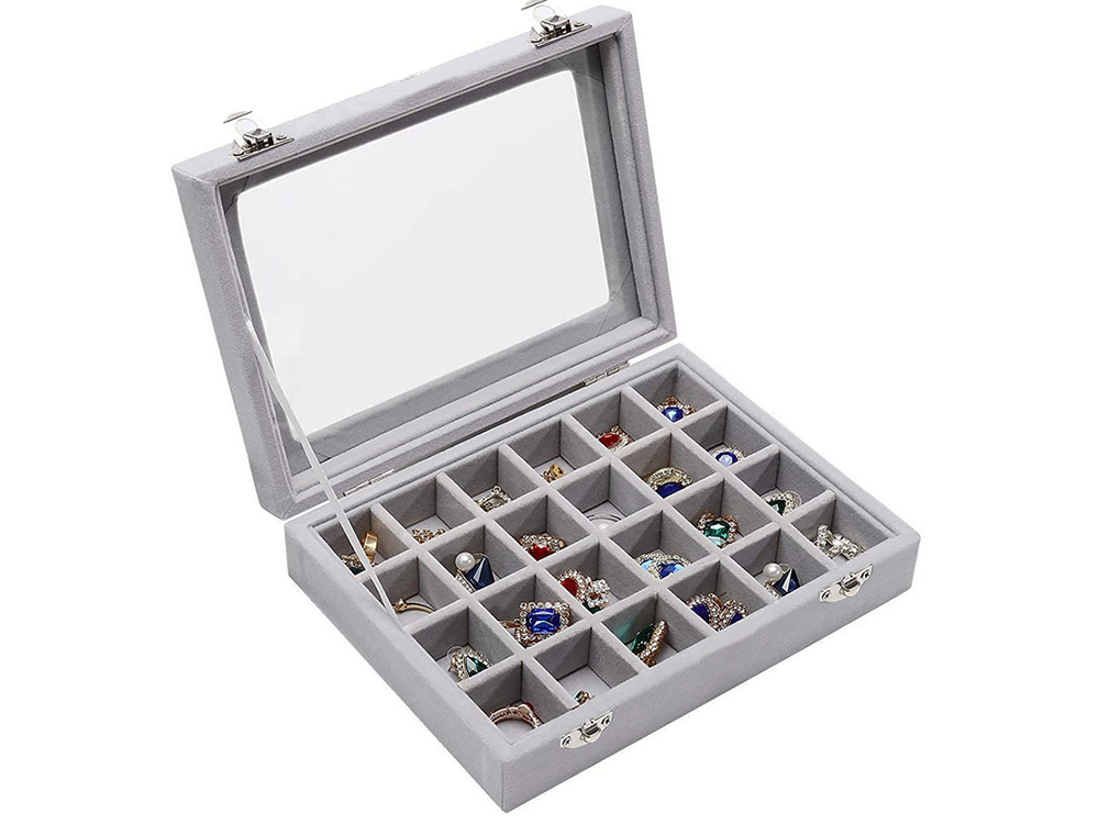 Suede Jewellery Box Organiser with 24 Compartments