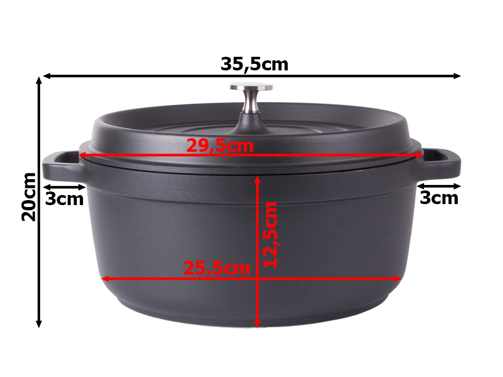 Aluminum Pot / Roaster with Lid 6.6L, Non-Stick, Induction, Black