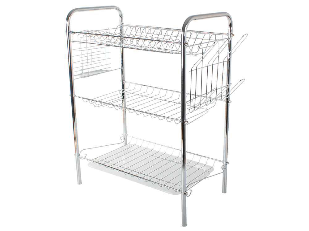 Three-Tier Dish Drainer with Utensil Holders, Silver