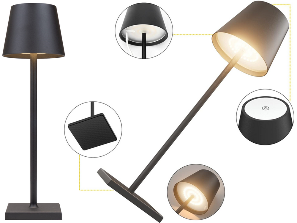 Bezvadu skārienjutīga galda lampa ar 3 gaismas režīmiem, USB, melna