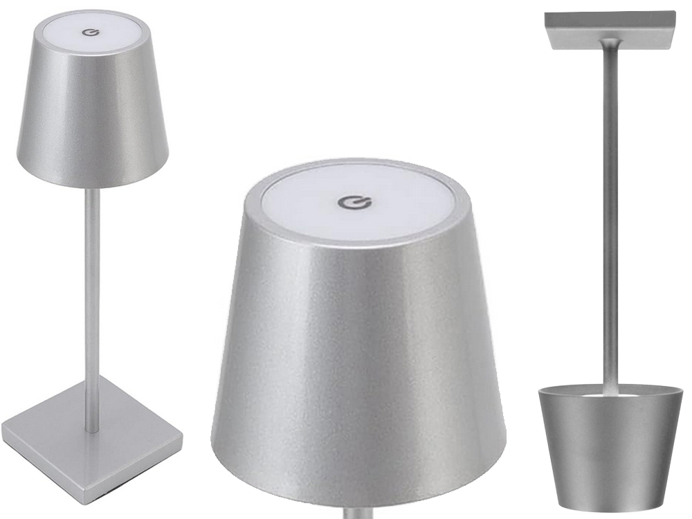 Bezvadu skārienjutīga LED galda lampa, 3 gaismas toņi, sudraba