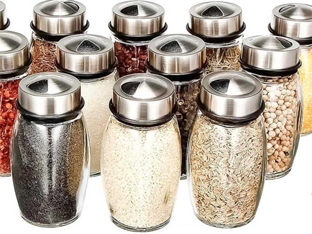 Rotating Spice Rack + 6 Glass Jars