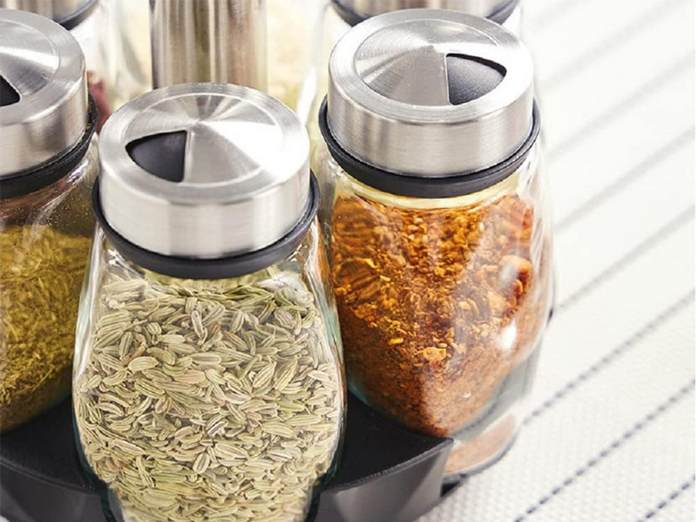 Rotating Spice Rack + 6 Glass Jars