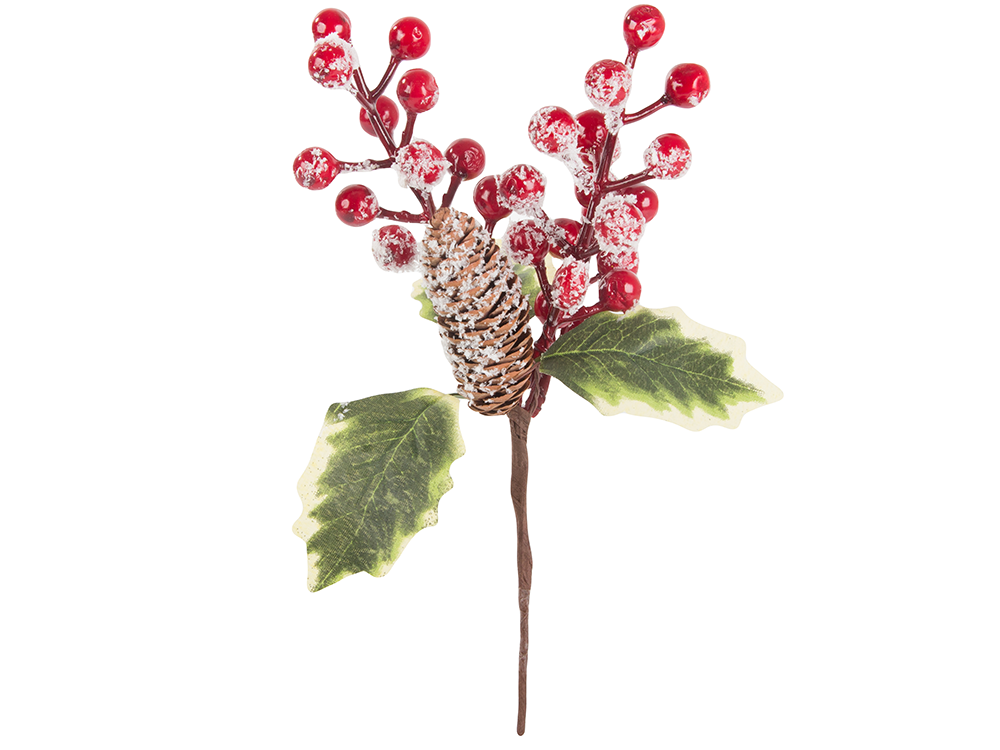 Ziemassvētku dekorācija ar pīlādžiem un čiekuriem, 22 cm