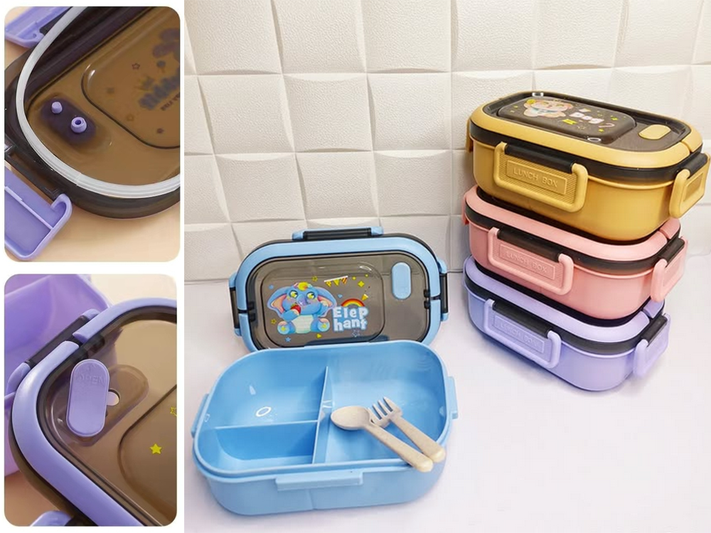Lunch Box with Compartments and Cutlery, 21x14.5x8 cm (Color Mix)