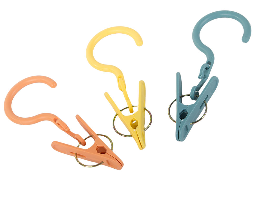 Clothes Pegs with Hook, 3 pcs, Multicolored