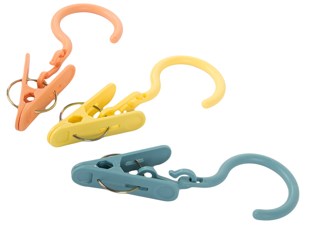 Clothes Pegs with Hook, 3 pcs, Multicolored