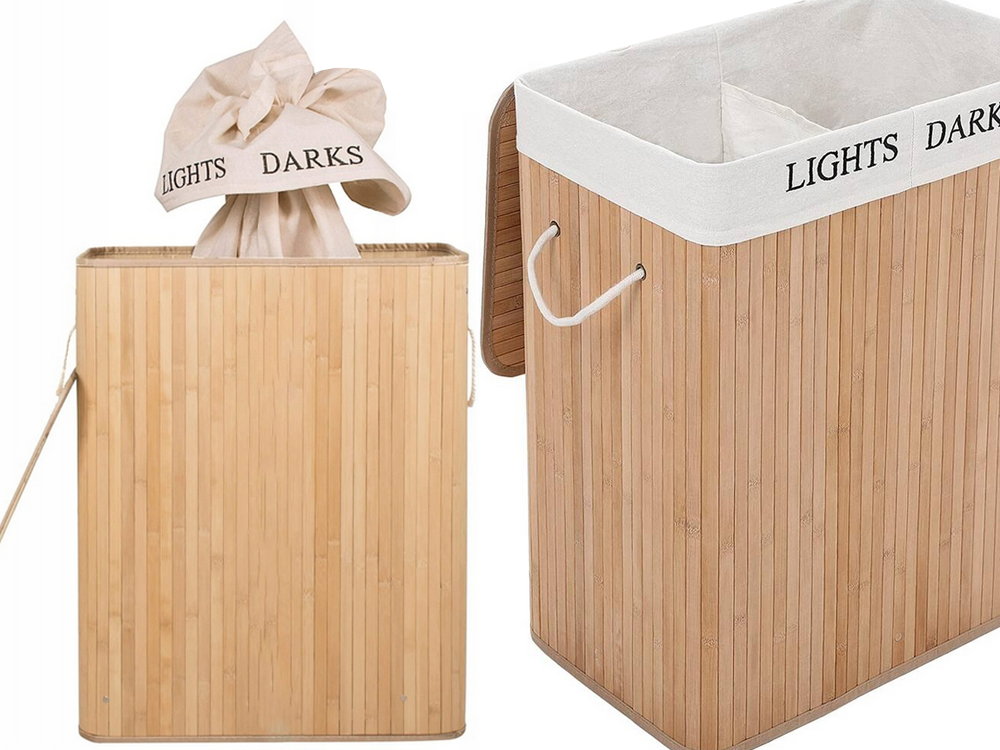 Bambusa veļas grozs ar 2 nodalījumiem un vāku (3)