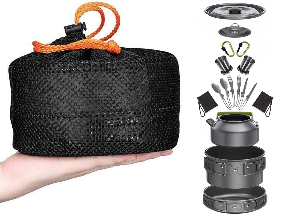 18-in-1 Camping Cookware Set with Kettle, Pot and Pan