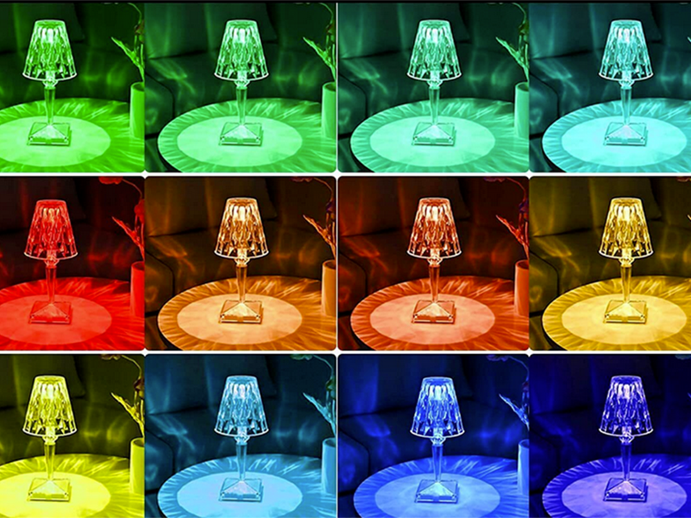 LED RGB galda naktslampiņa ar kristāla efektu un pulti, USB