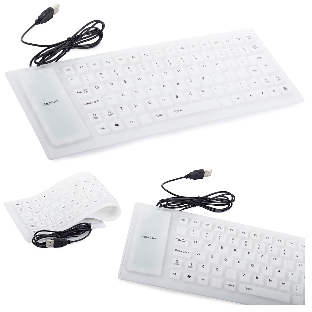 Silikona klaviatūra USB, klusa, ūdensizturīga, balta