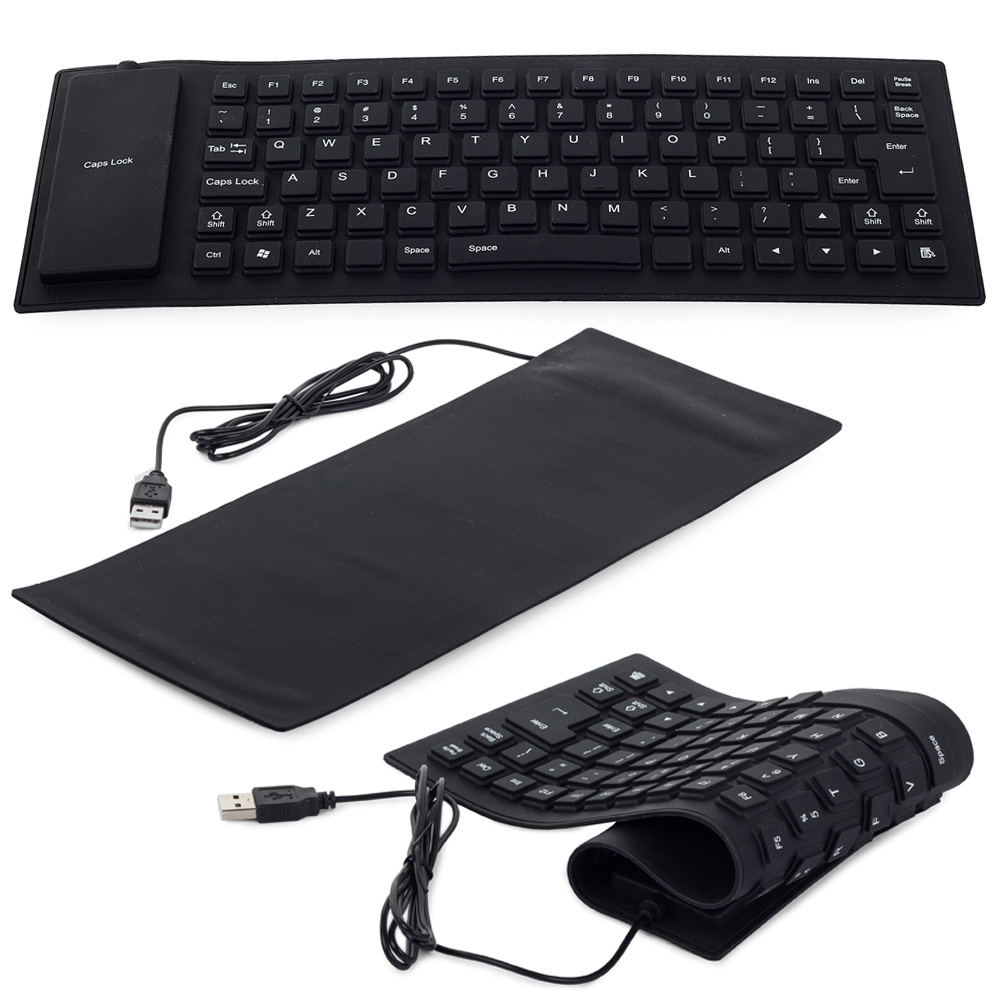 Silikona klaviatūra USB, klusa, ūdensizturīga, melna