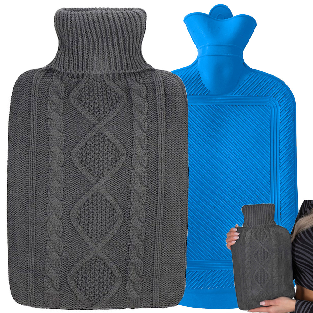 Большая резиновая грелка с чехлом-свитером, 2 л, тёмно-серая