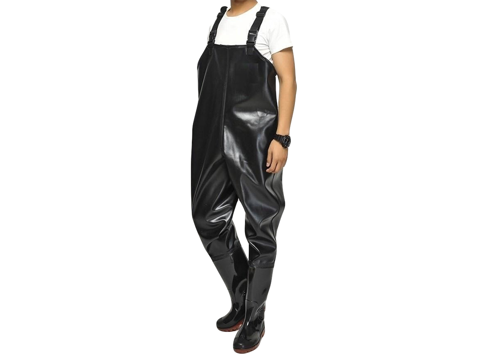 Waterproof fishing waders with boots and adjustable suspenders, size 43, black
