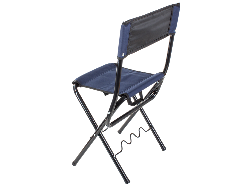 Makšķernieku krēsls ar atzveltni un makšķeres turētāju, zils