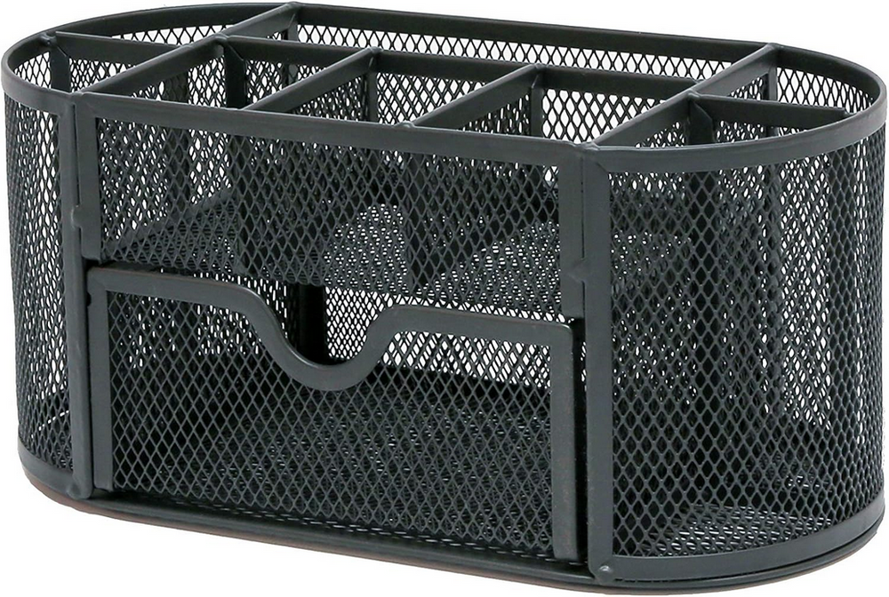 Metal Desk Organizer with 8 Compartments and Drawer, Black
