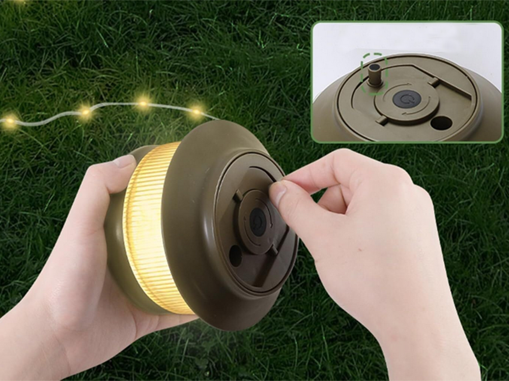 Rechargeable Camping LED Lamp with 20m String Light, Warm Light