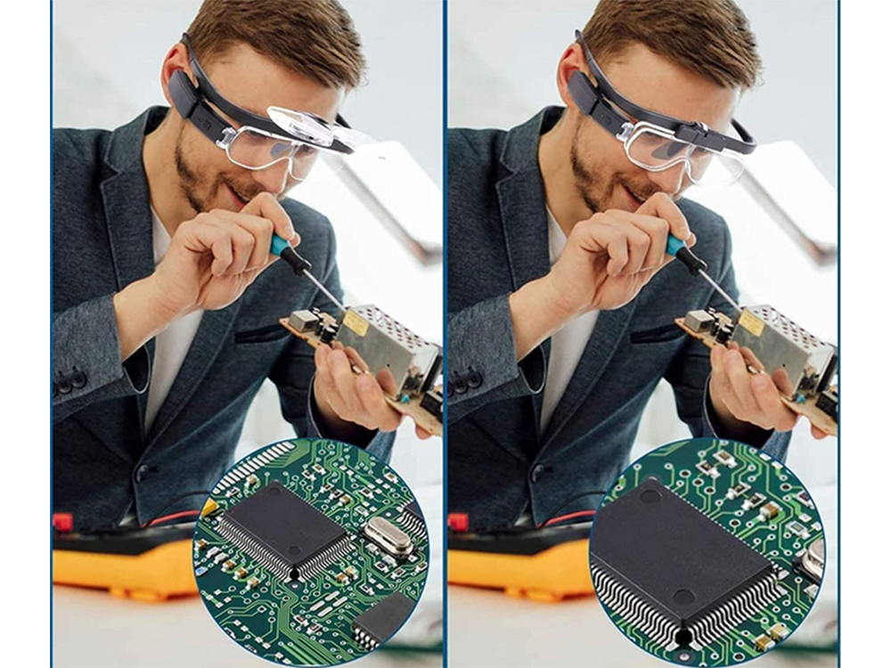 Magnifying Glasses with LED Light and Interchangeable Lenses (up to 4.5x), Black