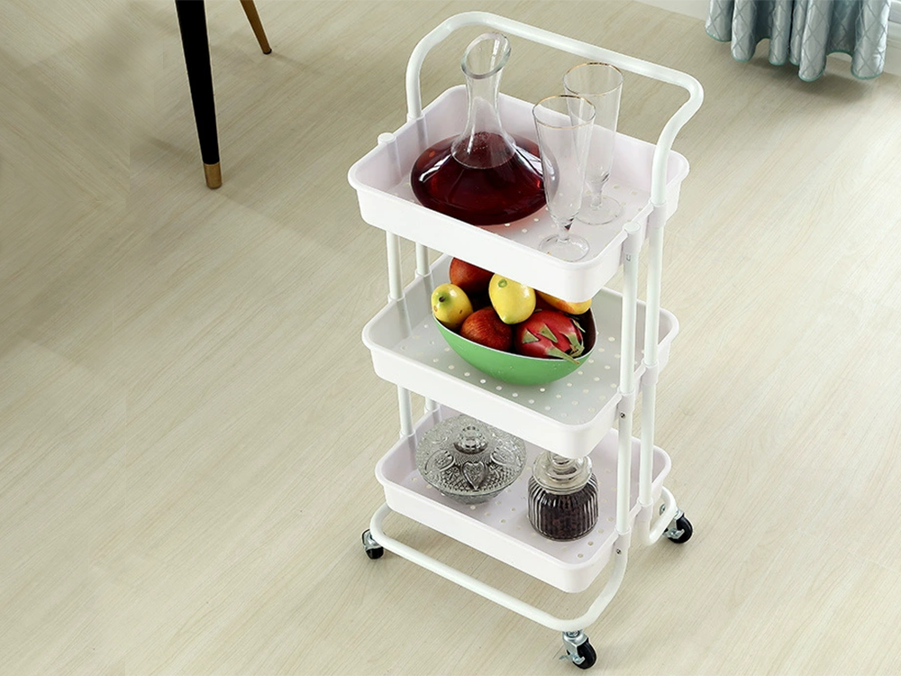 Mobile Storage Cart on Wheels, 3 Tiers, White