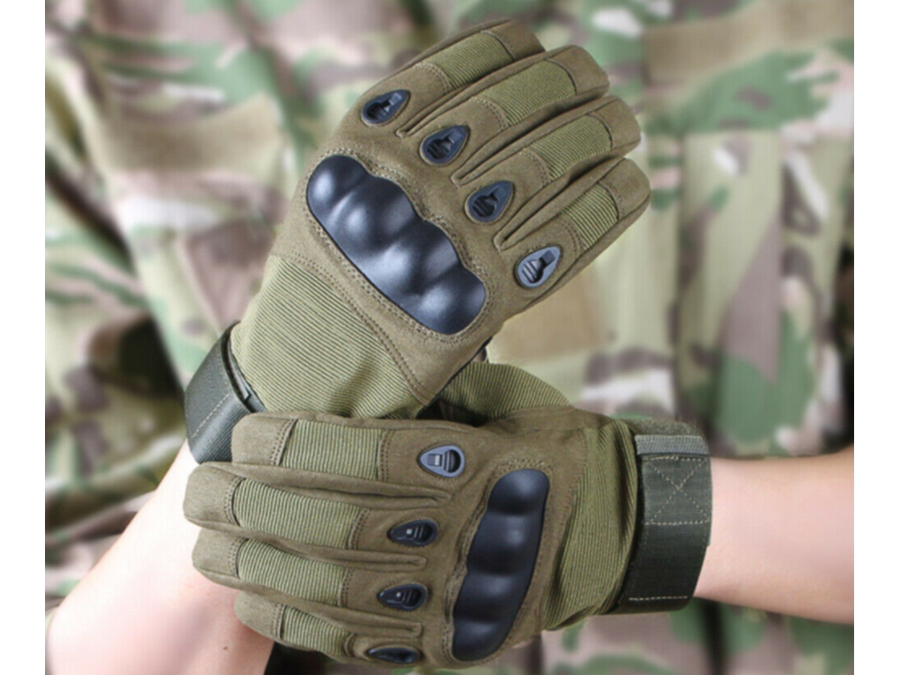 Taktiskie militārie cimdi XL ar pirkstu kauliņu aizsardzību, zaļi