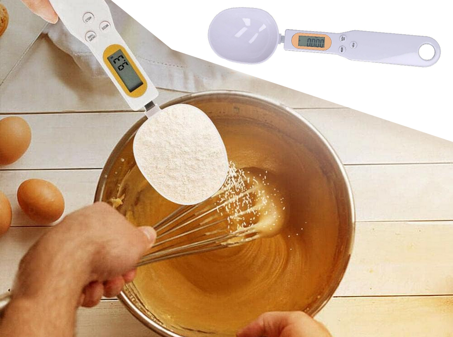 Elektroniskā mērkarote ar svariem un LCD displeju 500g, balta