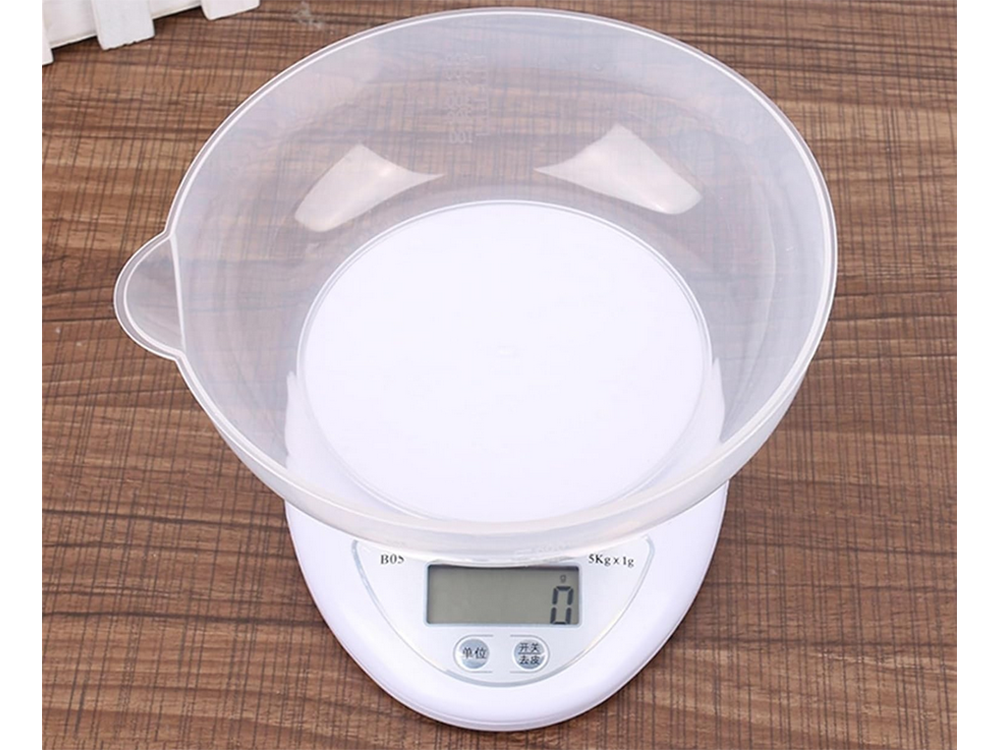 Elektroniskie virtuves svari ar bļodu 5 kg, LCD displejs