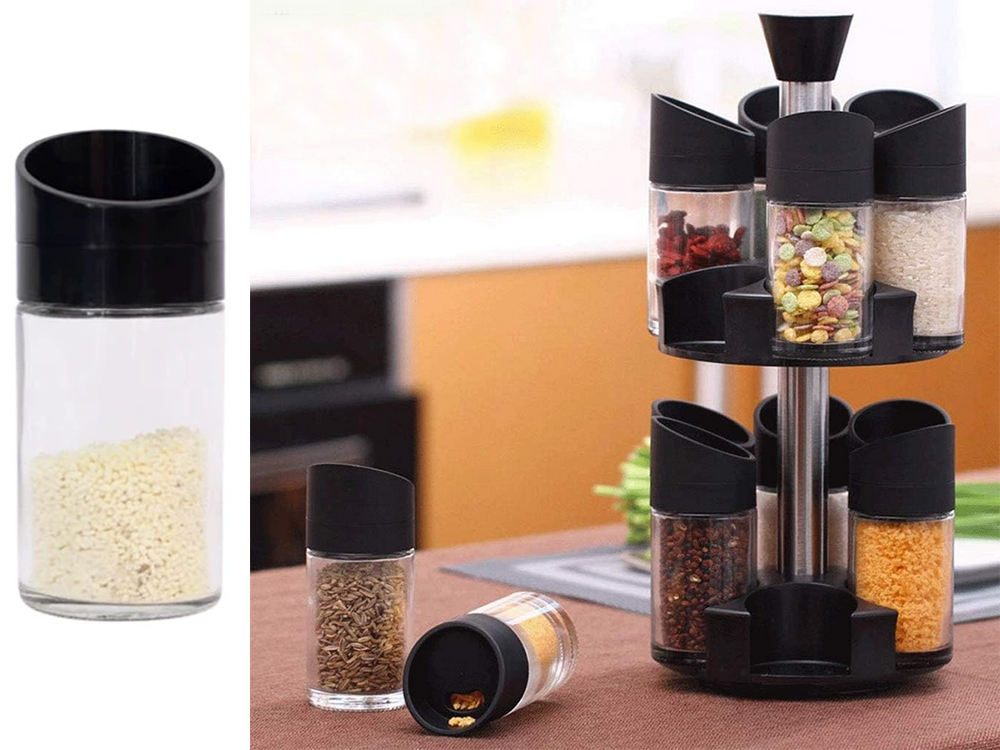 Rotating Spice Rack with 12 Glass Jars Countertop Spice Organizer