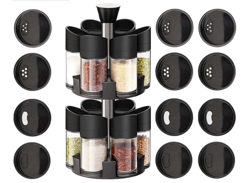 Rotating Spice Rack with 12 Glass Jars Countertop Spice Organizer
