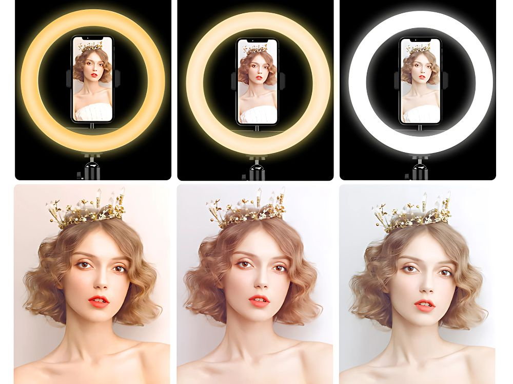 RGB LED riņķa lampa ar telefona turētāju un regulējamu statīvu (1)