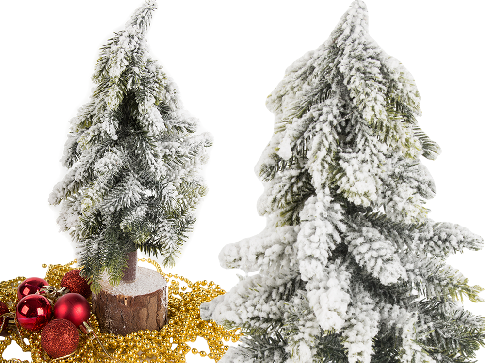 Small Artificial Christmas Tree with Snow on Wooden Base, 26 cm, Green