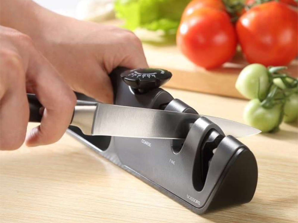 Kitchen Knife and Scissors Sharpener with Adjustable Angle, Non-Slip