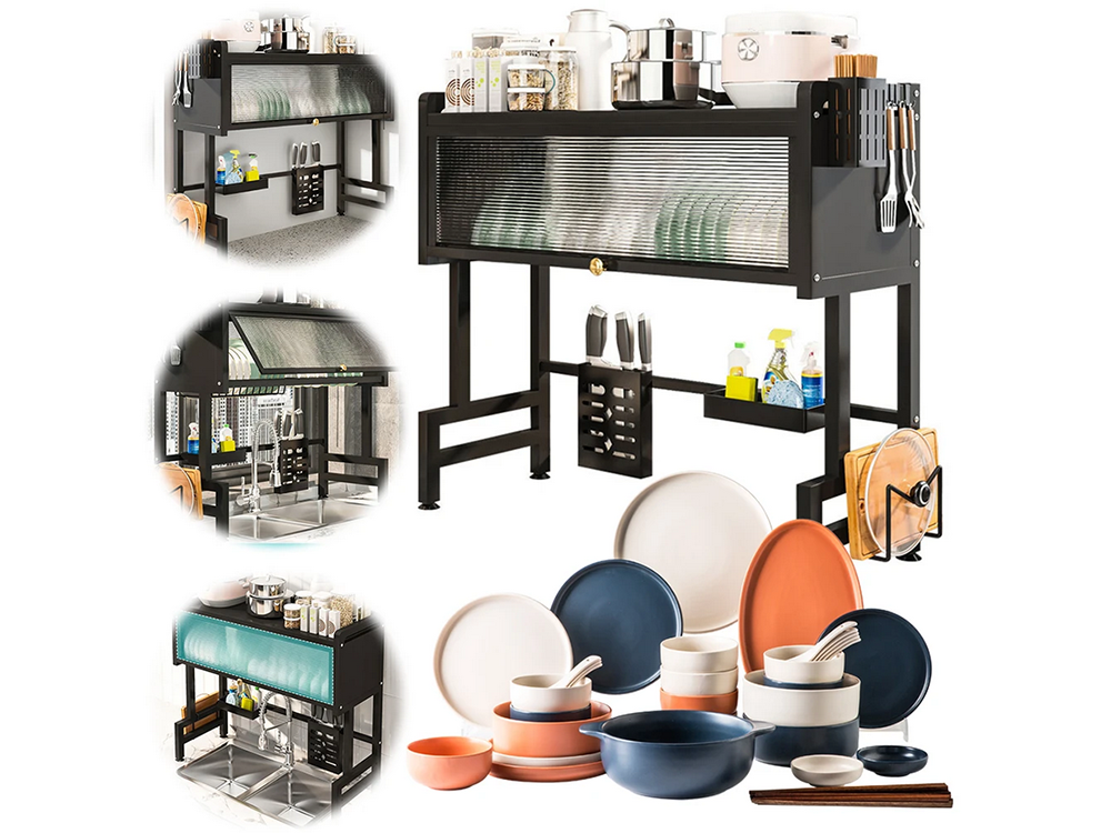 Over-Sink Dish Drying Rack and Organizer, 65 cm, Black