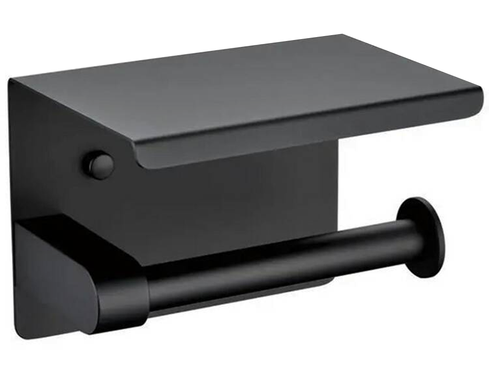 Loft Style Toilet Paper Holder with Phone Shelf, Wall Mounted, Black