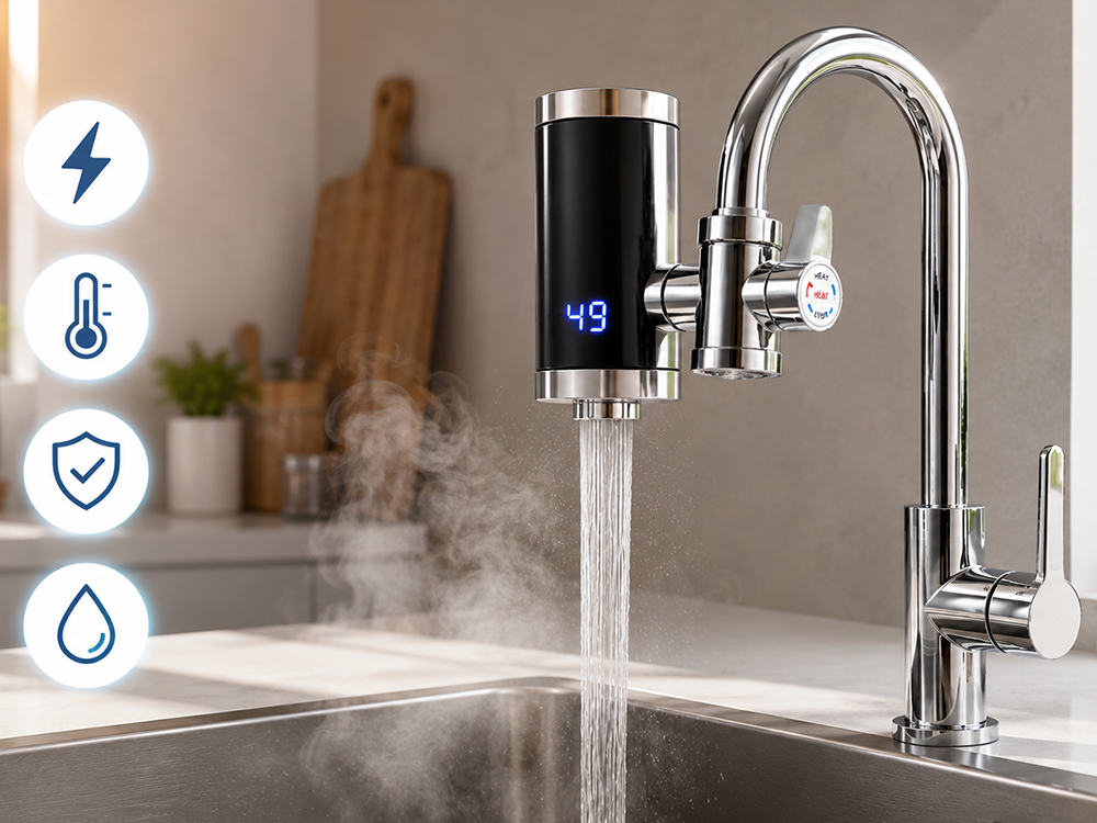 Electric Instant Water Heater Faucet 3000W with LED Display, Silver