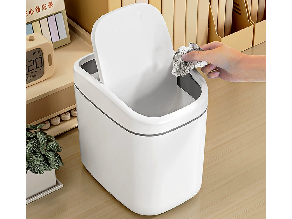 Desktop Trash Can with Swing Lid 2L, Small Mini Garbage Can for Office and Bathroom